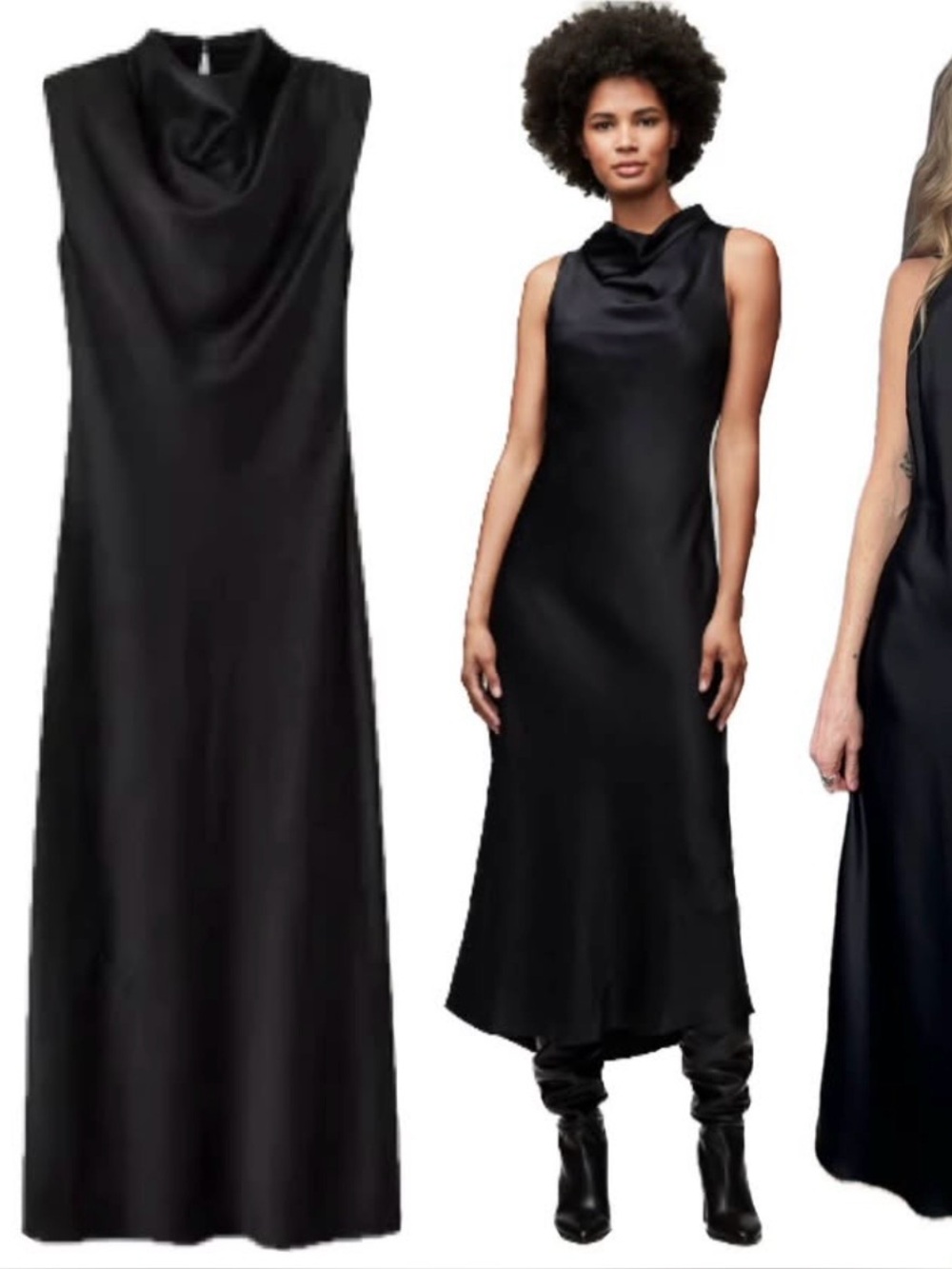 Zara Black Satin Cowl Neck Maxi Dress